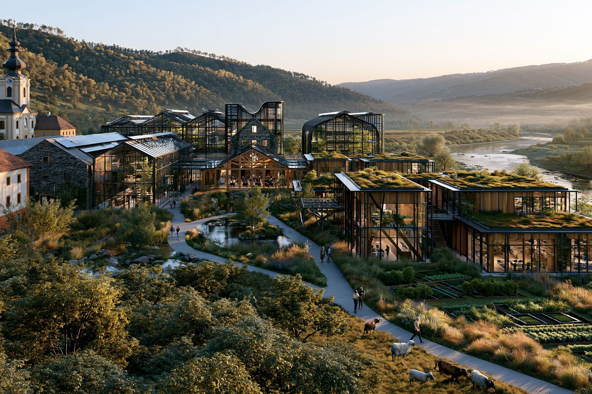 Riverside Eco Village Architecture Print. poster — architecture art