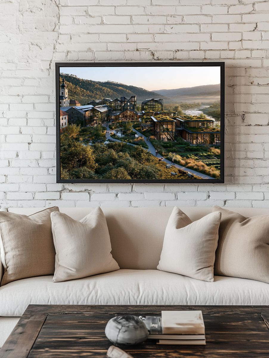 Riverside Eco Village Architecture Print. — room view 1