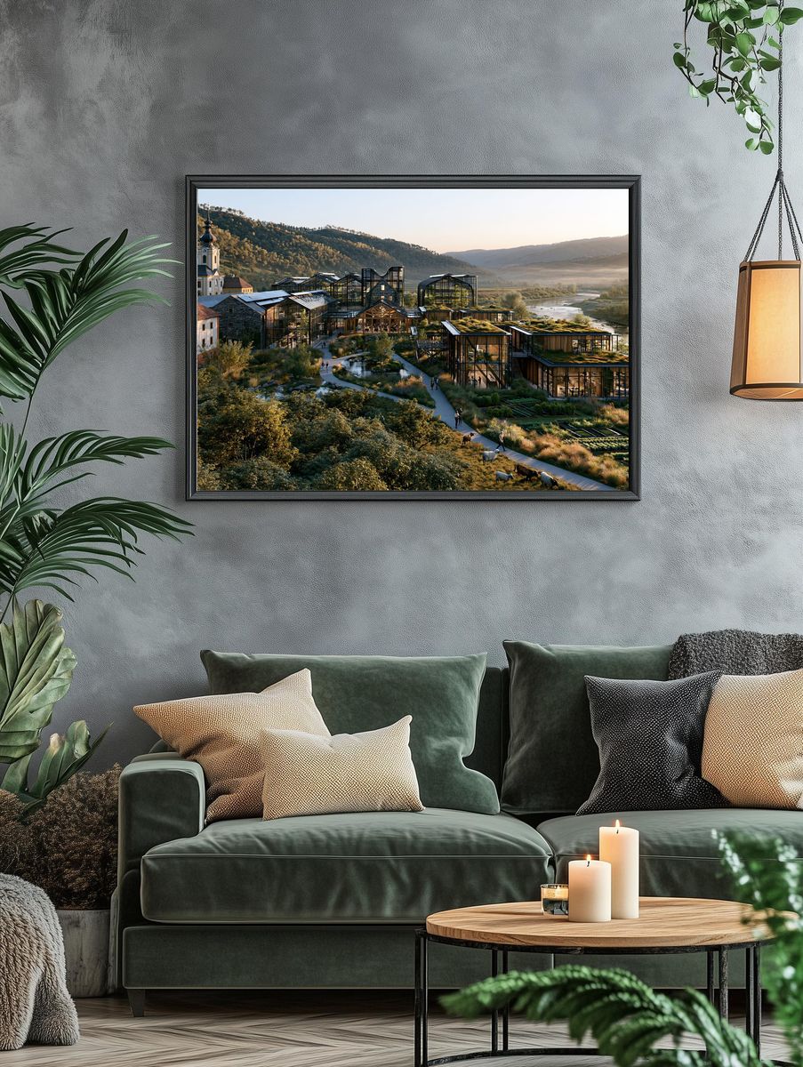 Riverside Eco Village Architecture Print. — room view 4