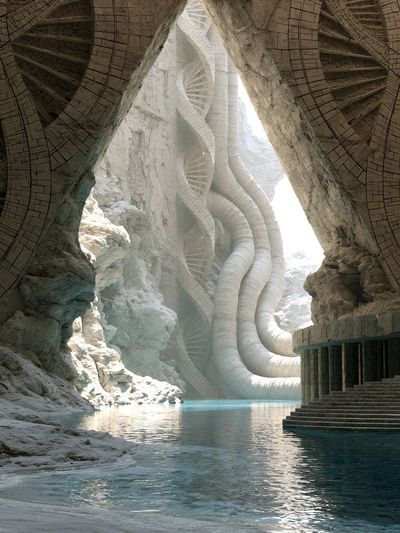 Futuristic Cave Temple Poster. poster