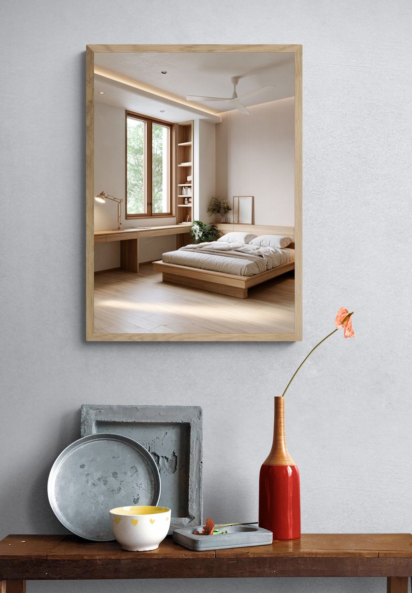 Japandi Bedroom Interior Print. — room view 3