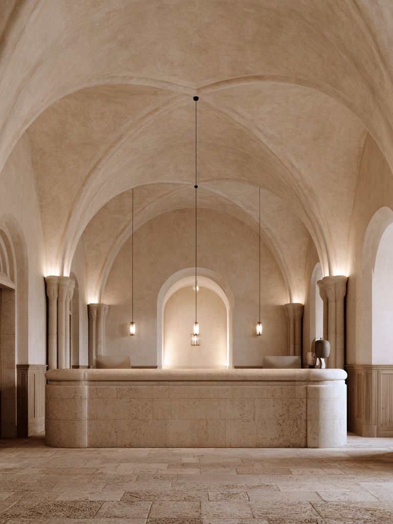 Arched Stone Interior Photography Poster. poster detail