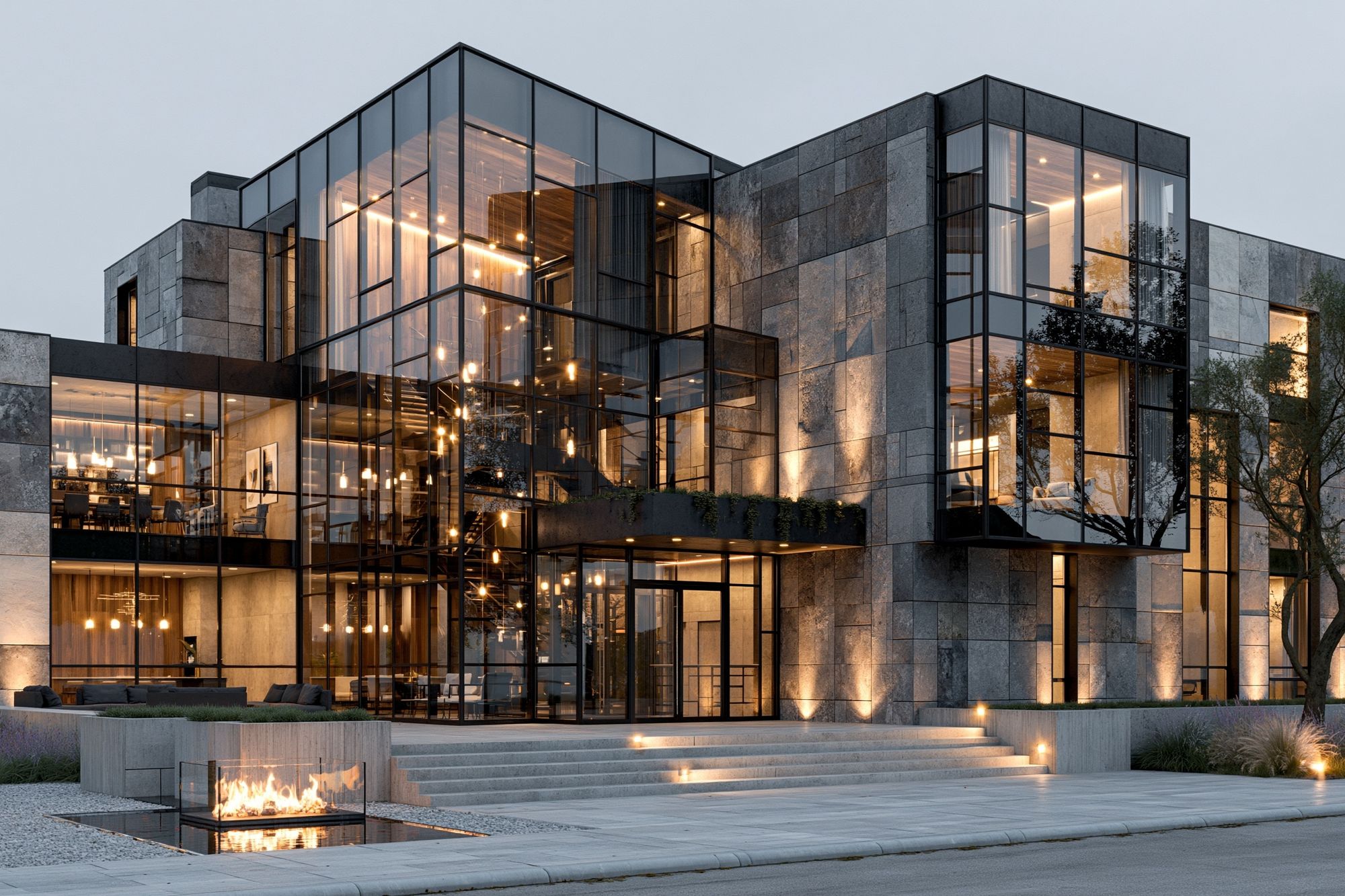 Modern Glass Mansion Architecture Print. poster detail