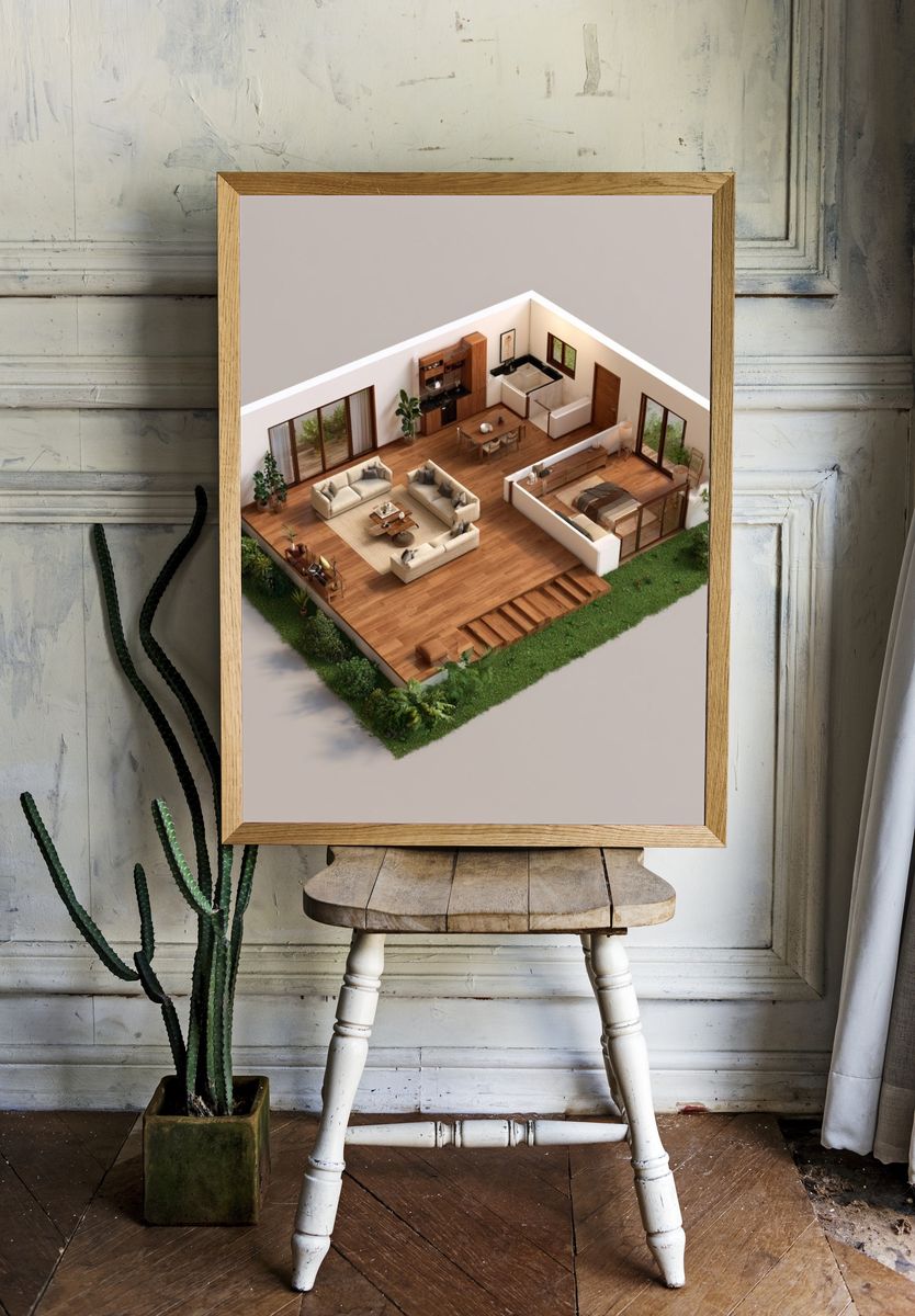 Modern Interior Cutaway Architecture Print. — room view 1