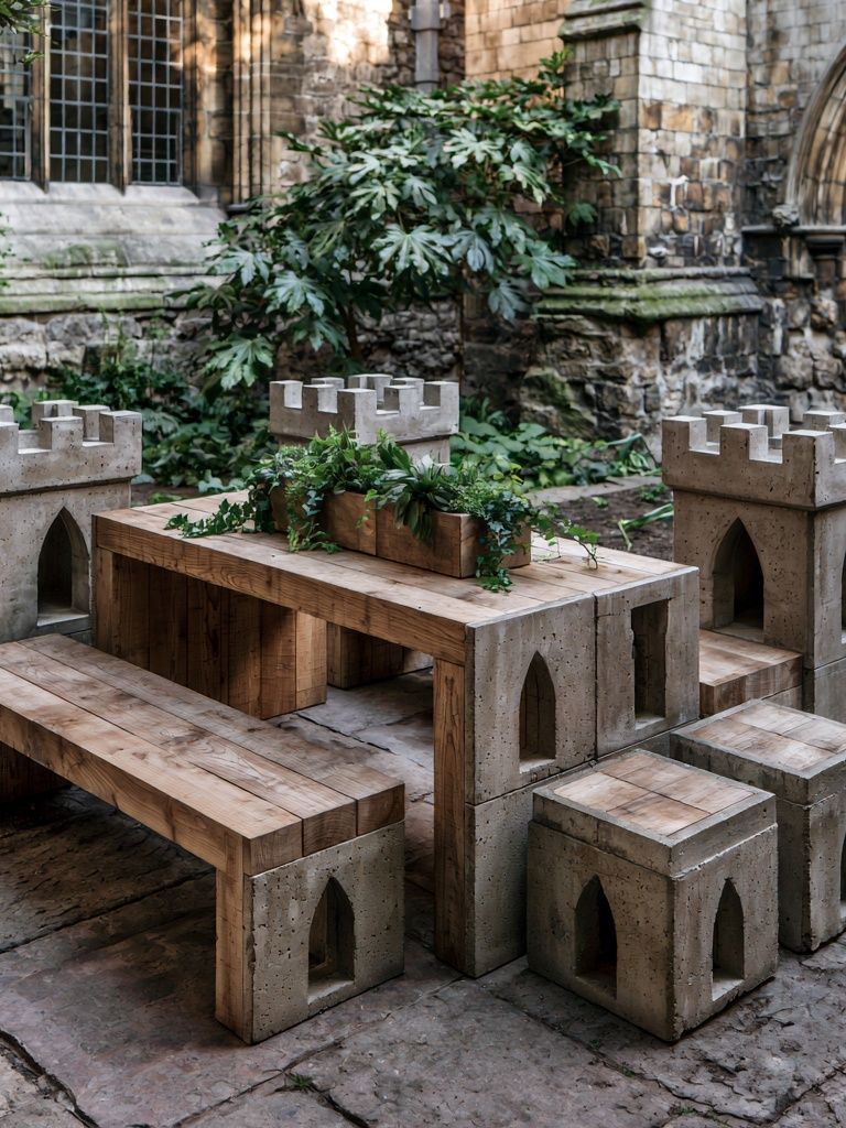 Stone Courtyard Bench Photography Poster. poster detail