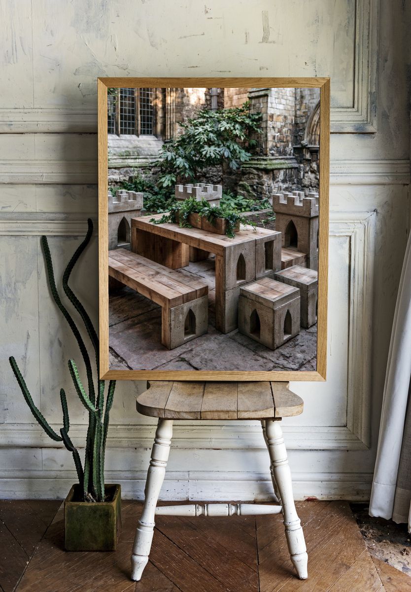 Stone Courtyard Bench Photography Poster. room preview