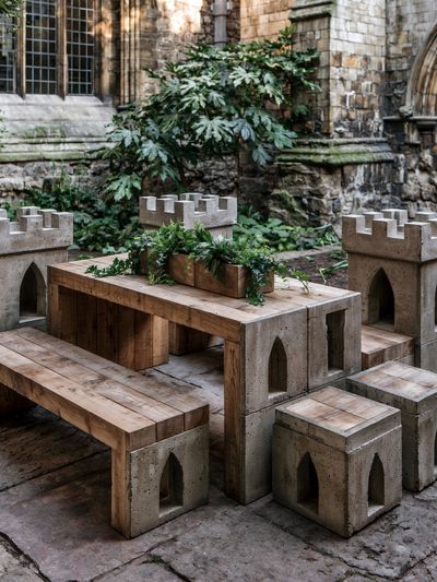 Stone Courtyard Bench Photography Poster. poster