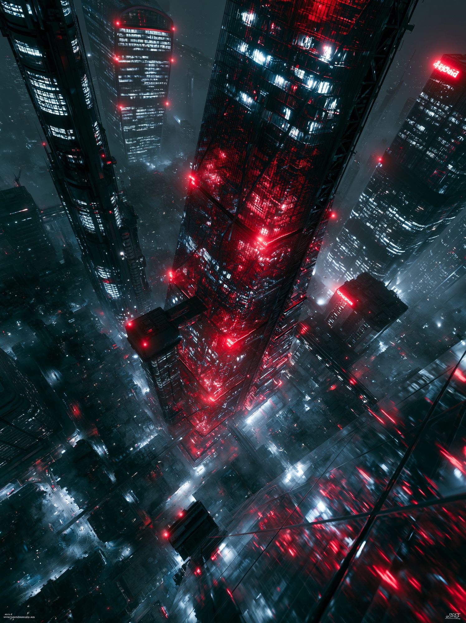 Neon Cyberpunk Skyline Poster. poster — architecture art