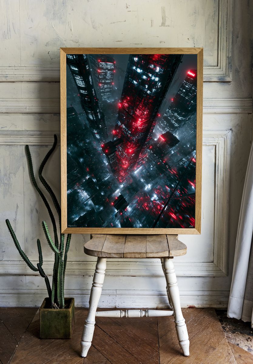 Neon Cyberpunk Skyline Poster. — room view 1