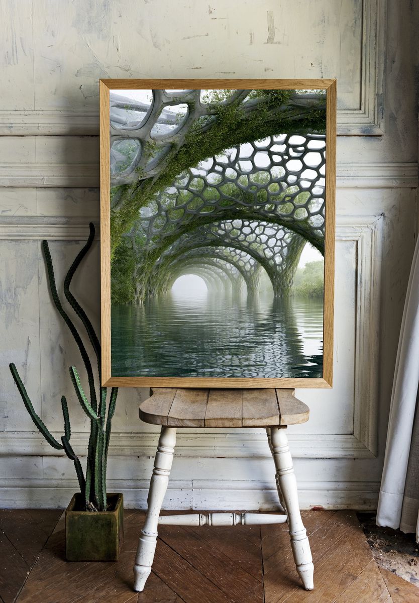 Futuristic Green Archway Poster. — room view 1