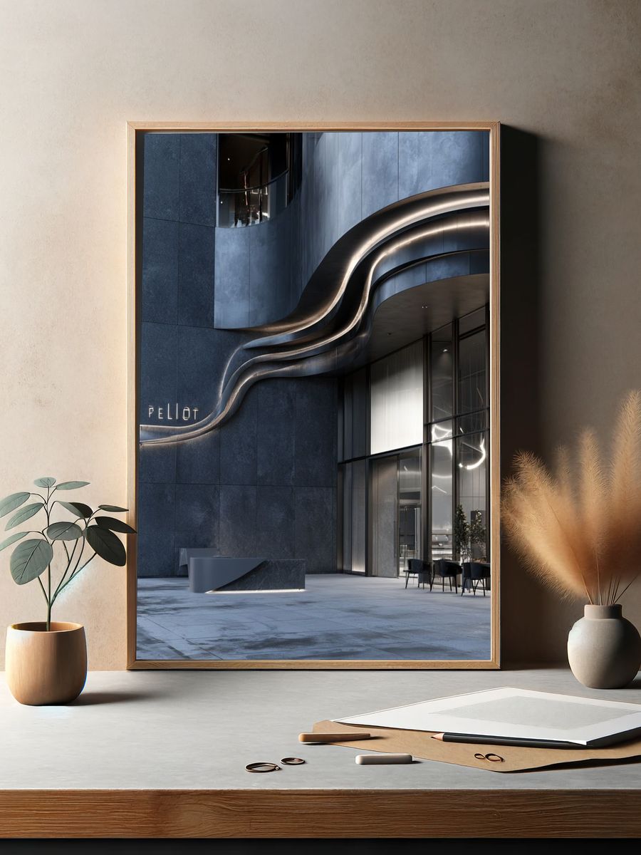 Modern Curved Facade Architecture Poster. — room view 2