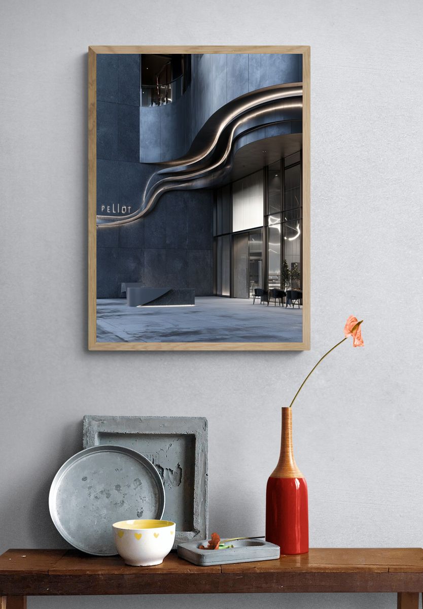 Modern Curved Facade Architecture Poster. — room view 3
