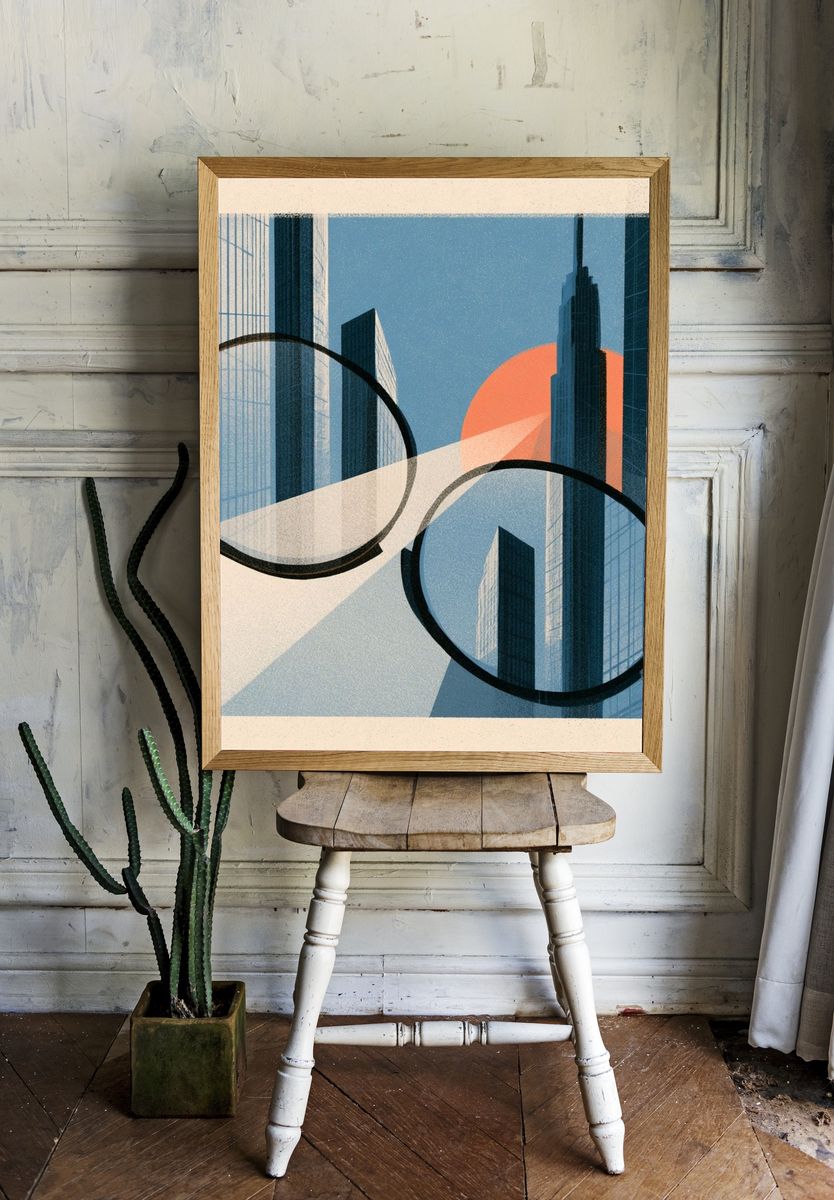 City Skyline Geometric Poster. — room view 1