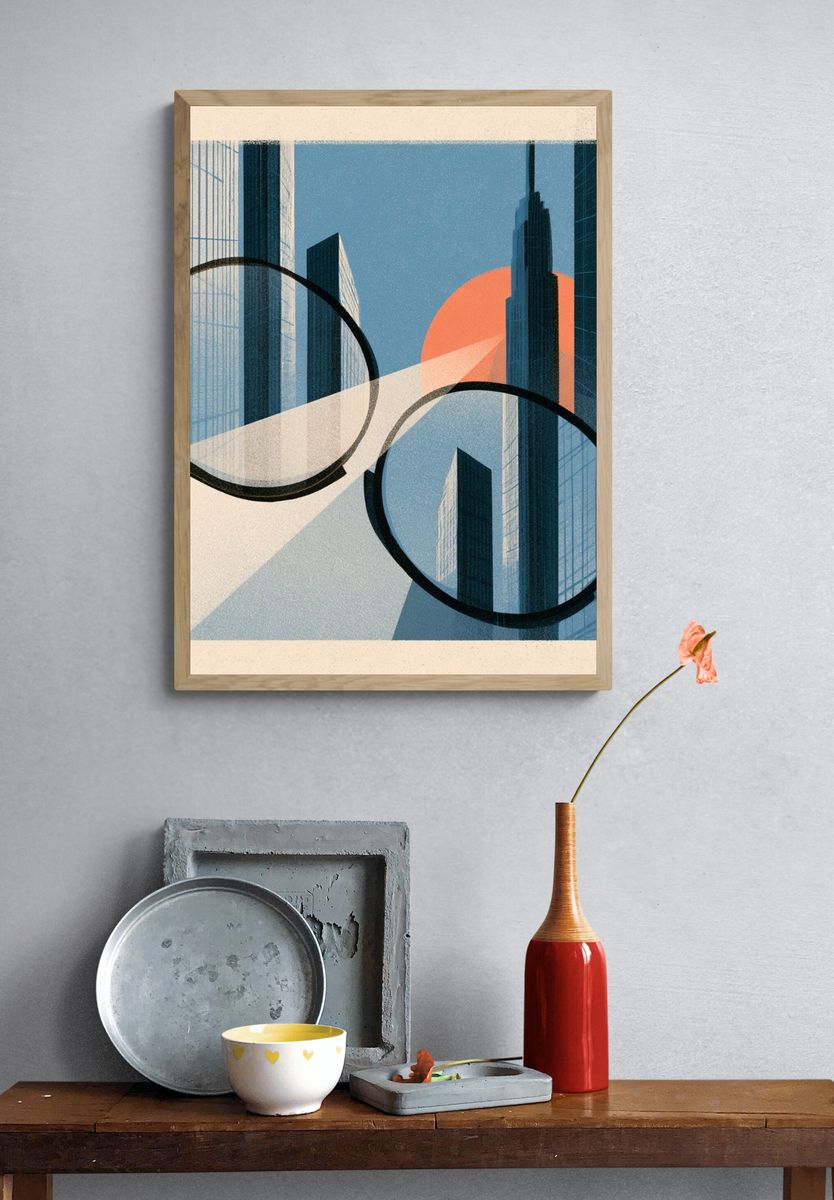 City Skyline Geometric Poster. — room view 3