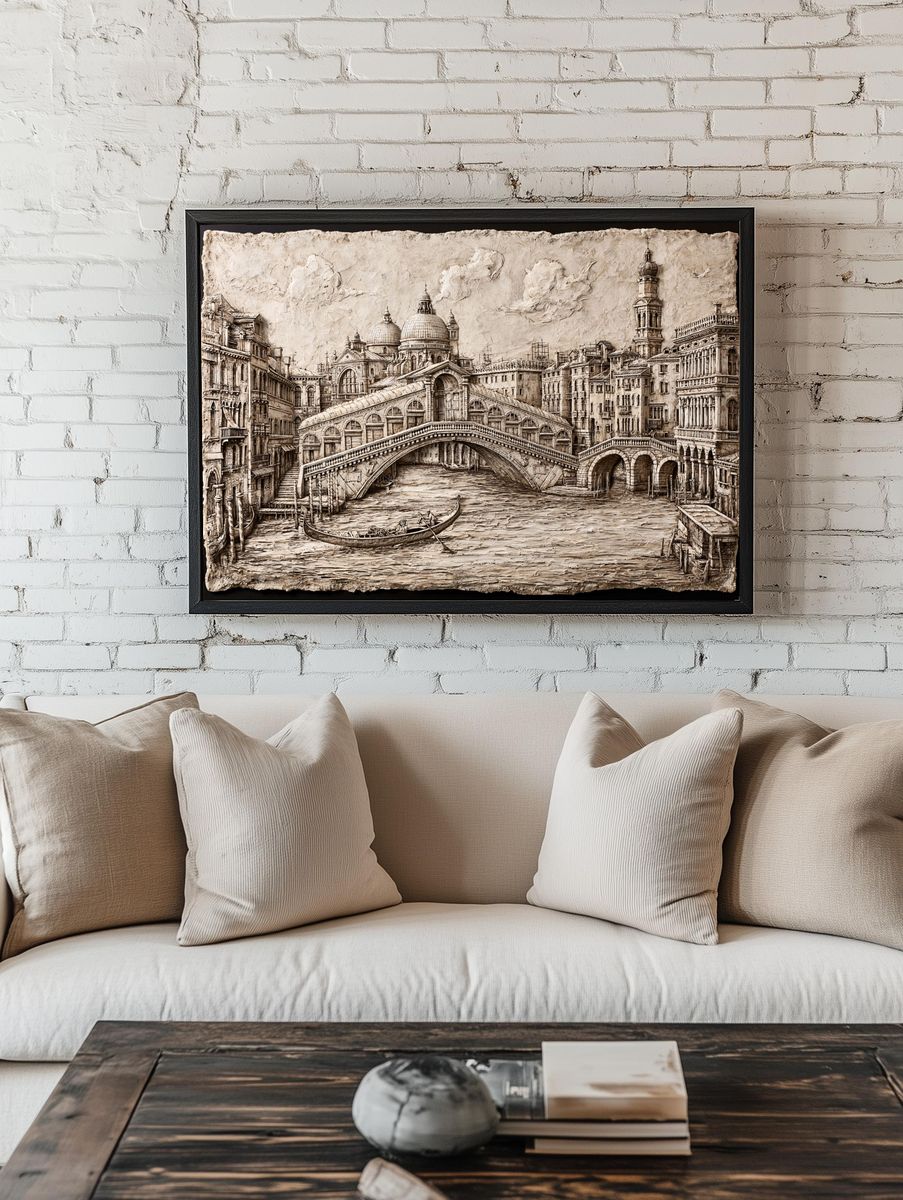 Venetian Canal Cityscape Print. — room view 1