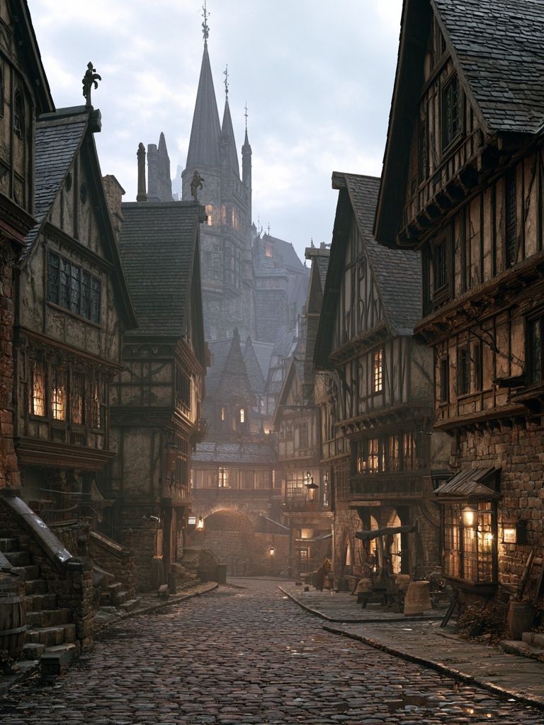 Medieval Cobblestone Street Print. poster — architecture art