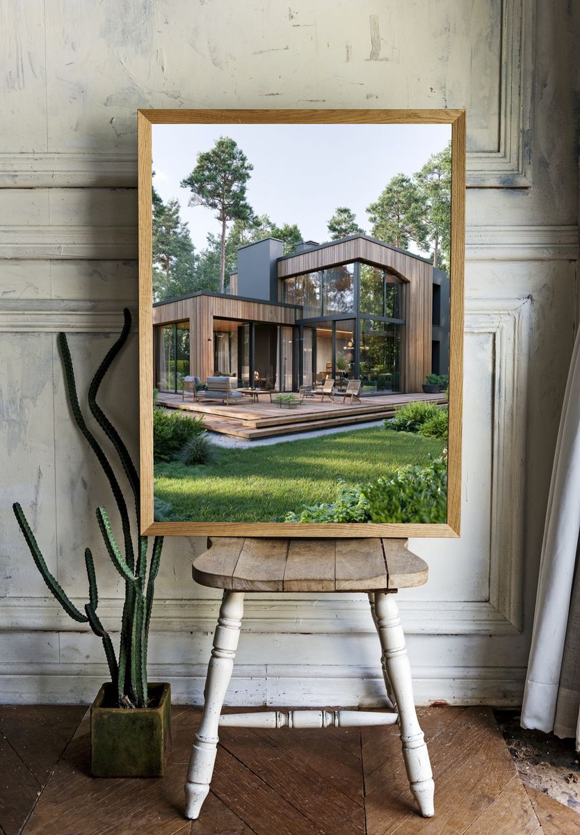 Modern Forest House Photography Poster. — room view 1
