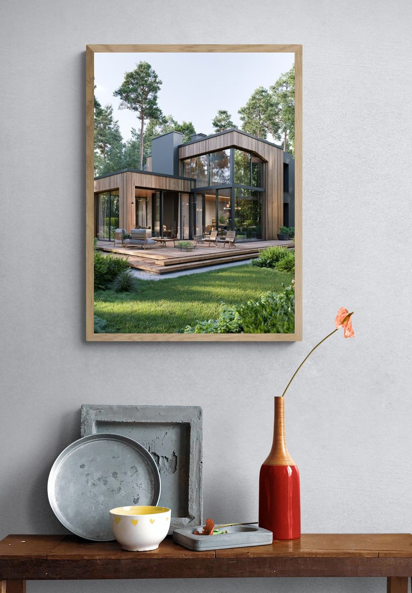 Modern Forest House Photography Poster. — room view 3