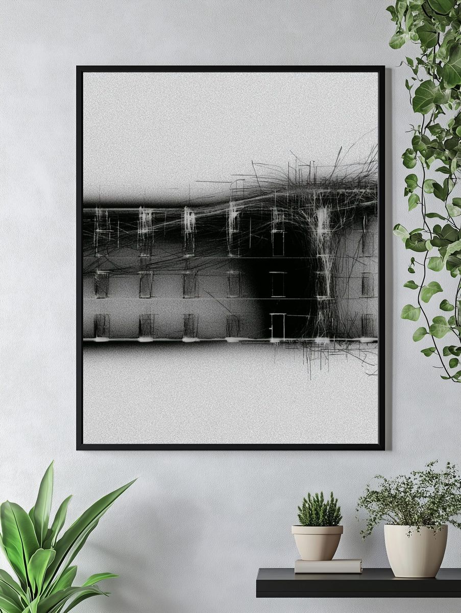 Monochrome Architectural Sketch Poster. — room view 4