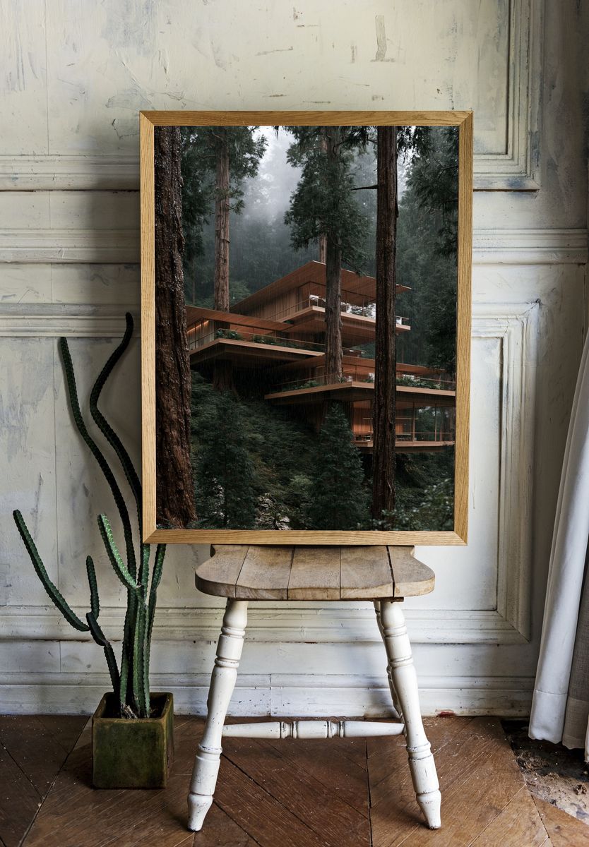 Rainy Forest Retreat Architecture Poster. — room view 1