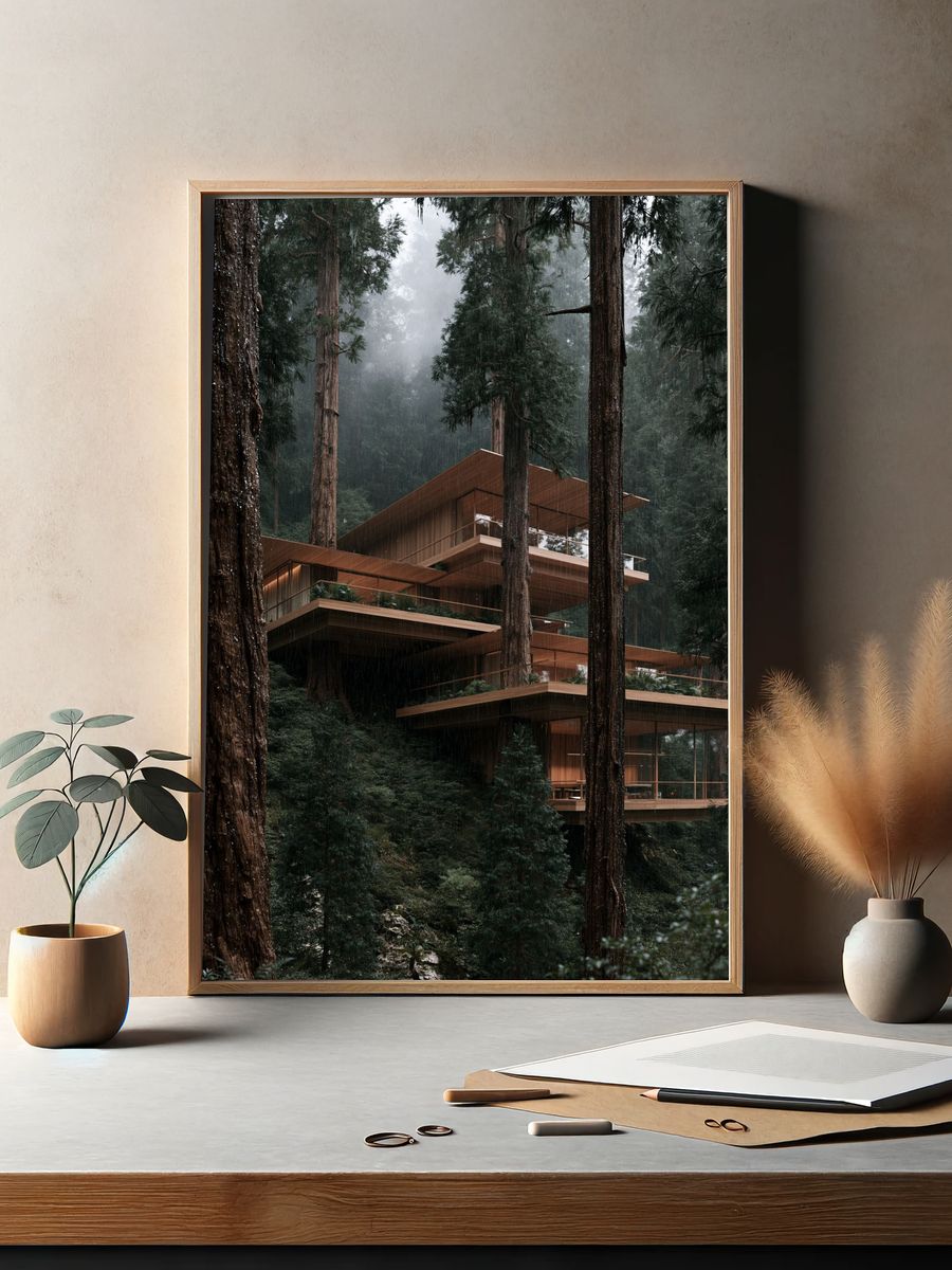 Rainy Forest Retreat Architecture Poster. — room view 2