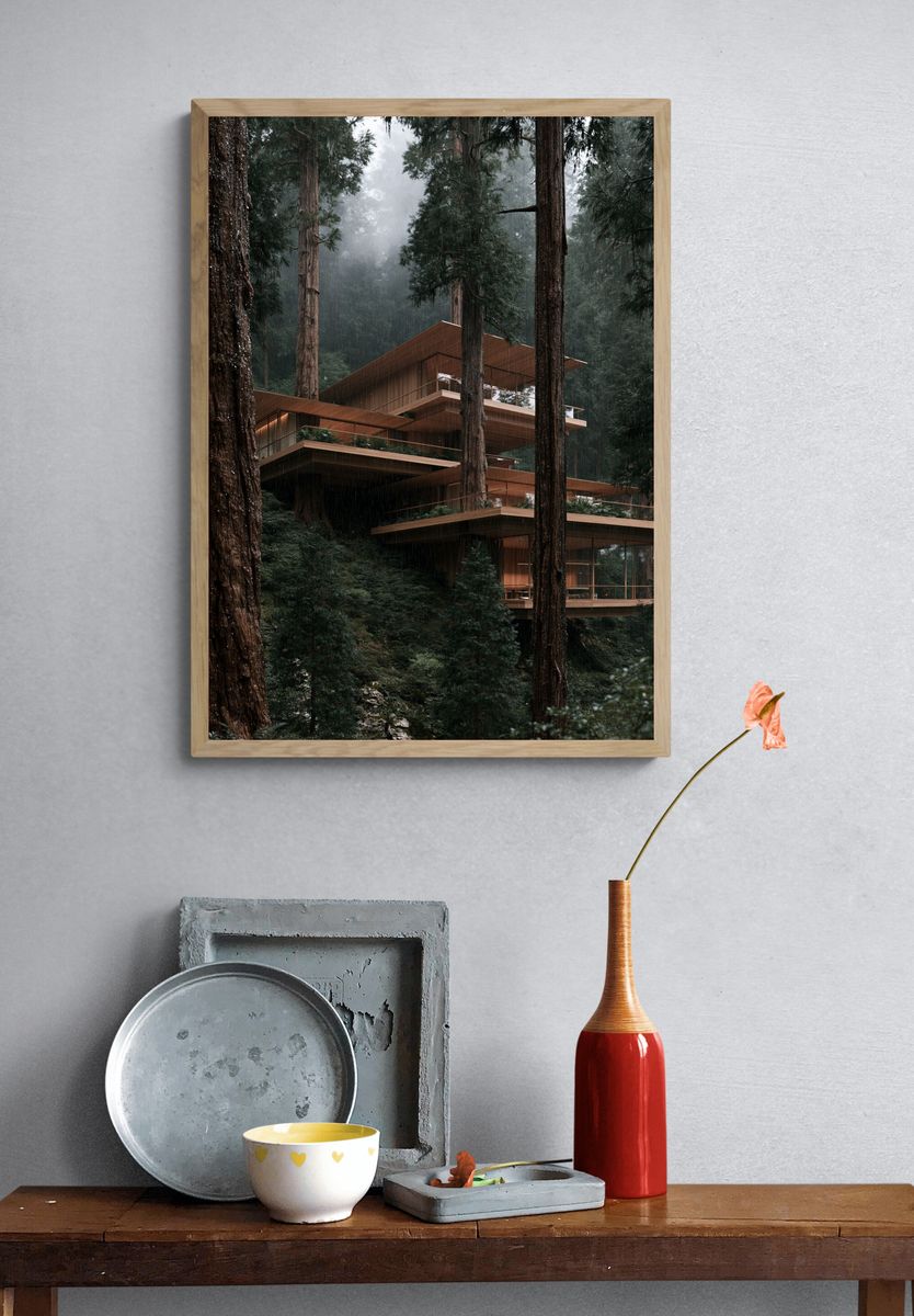 Rainy Forest Retreat Architecture Poster. — room view 3