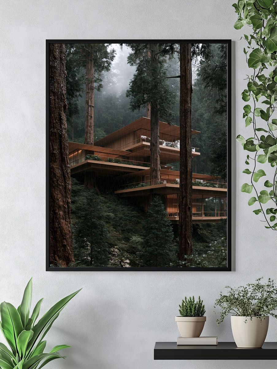 Rainy Forest Retreat Architecture Poster. — room view 4