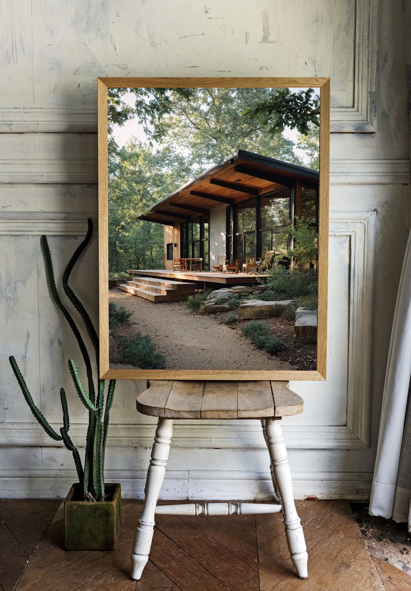 Modern Forest Cabin Photography Poster. — room view 1