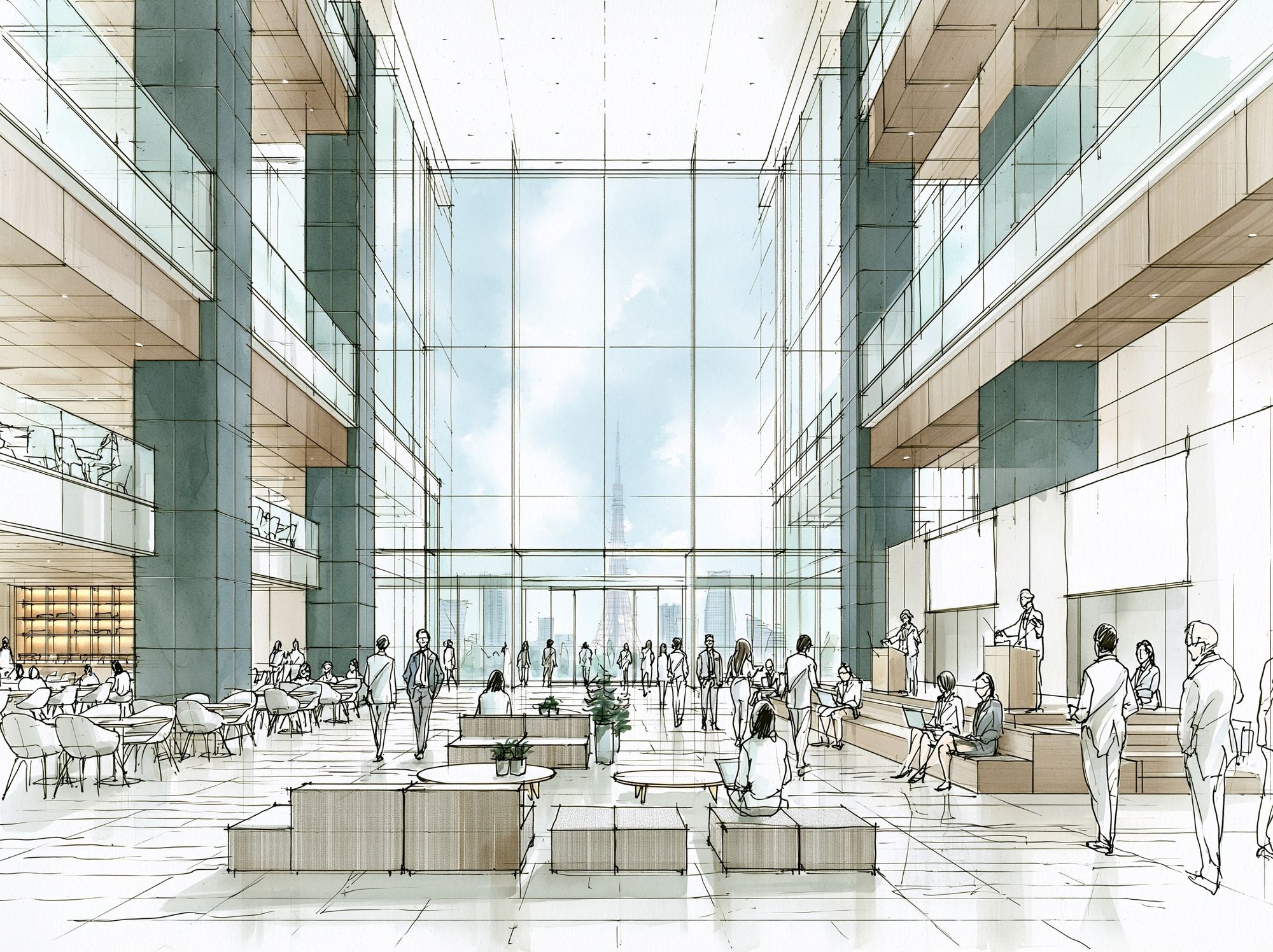 Modern Atrium Interior Illustration Poster. poster — architecture art