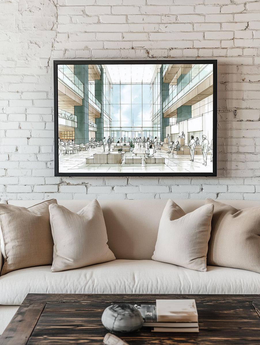 Modern Atrium Interior Illustration Poster. room preview