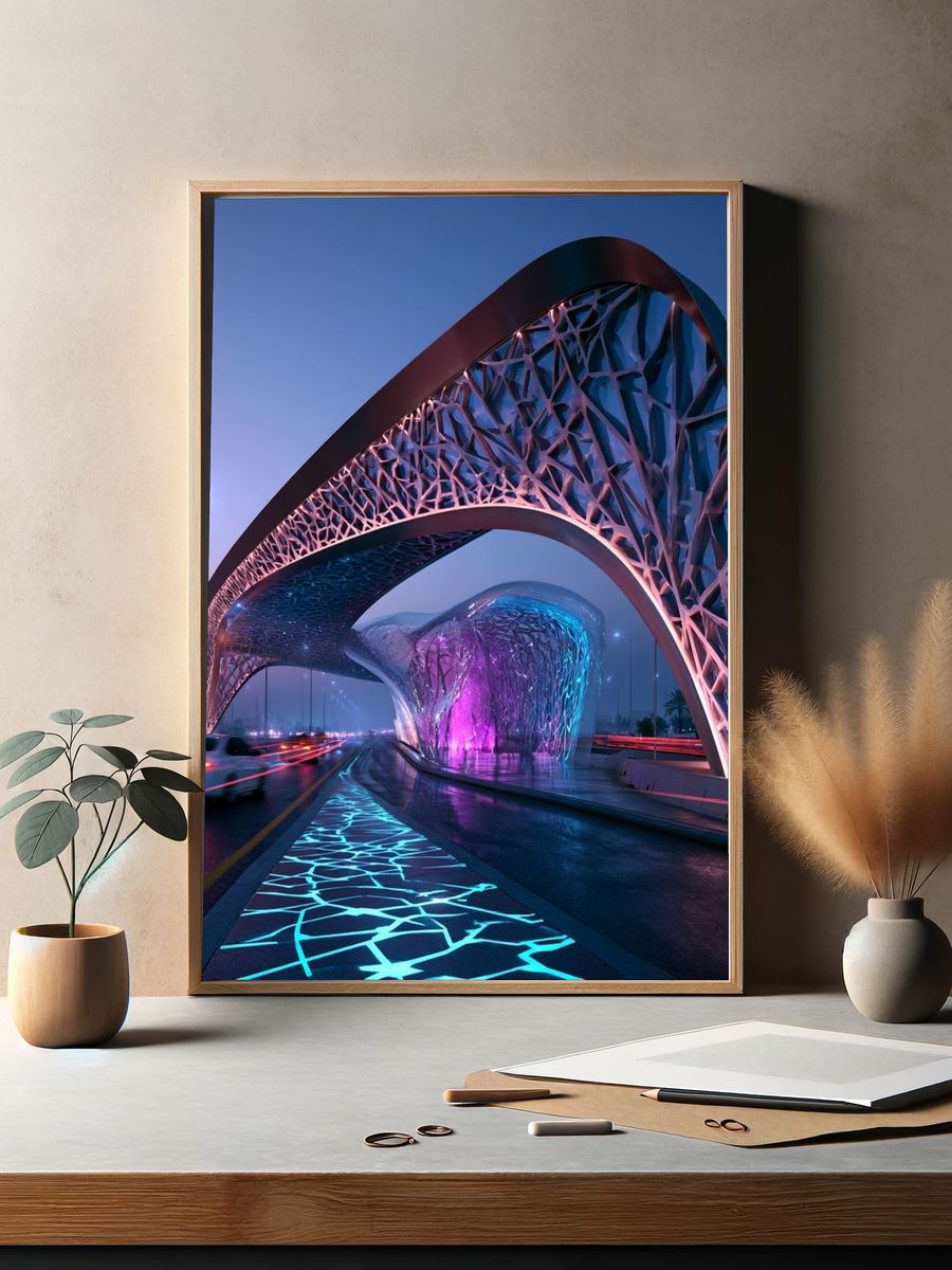 Futuristic Neon Bridge Architecture Poster. — room view 2