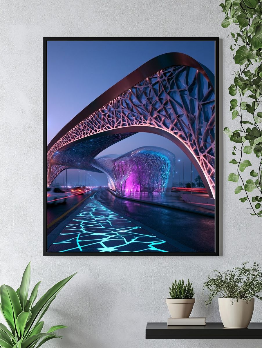 Futuristic Neon Bridge Architecture Poster. — room view 4