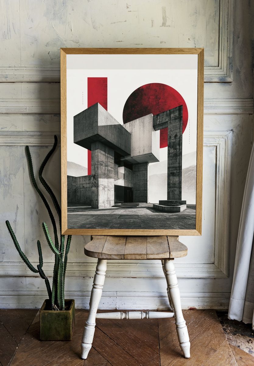 Brutalist Concrete Geometry Poster. — room view 1