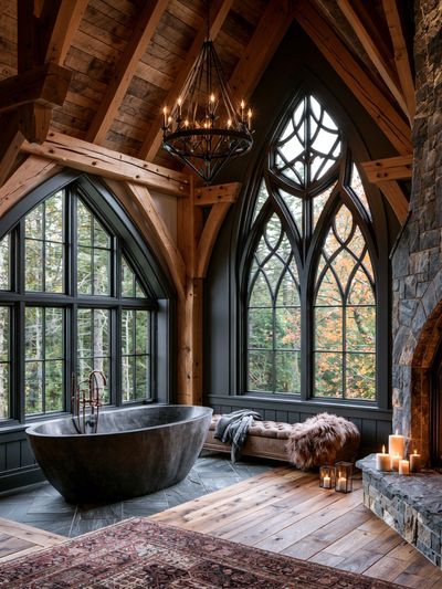 Rustic Gothic Bath Interior Poster. poster