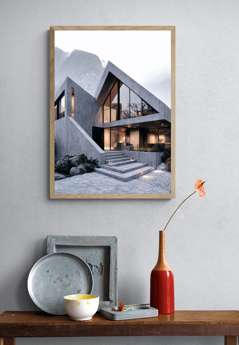 Modern Mountain House Architecture Poster. — room view 3