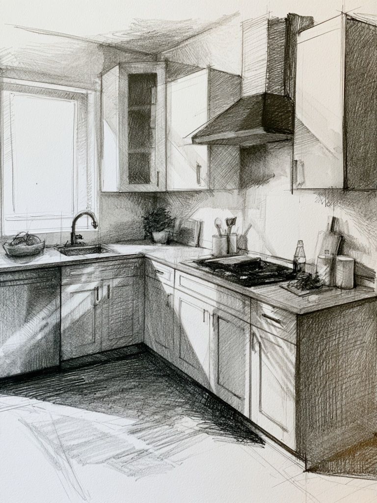 Sketchy Modern Kitchen Illustration Poster. poster — architecture art