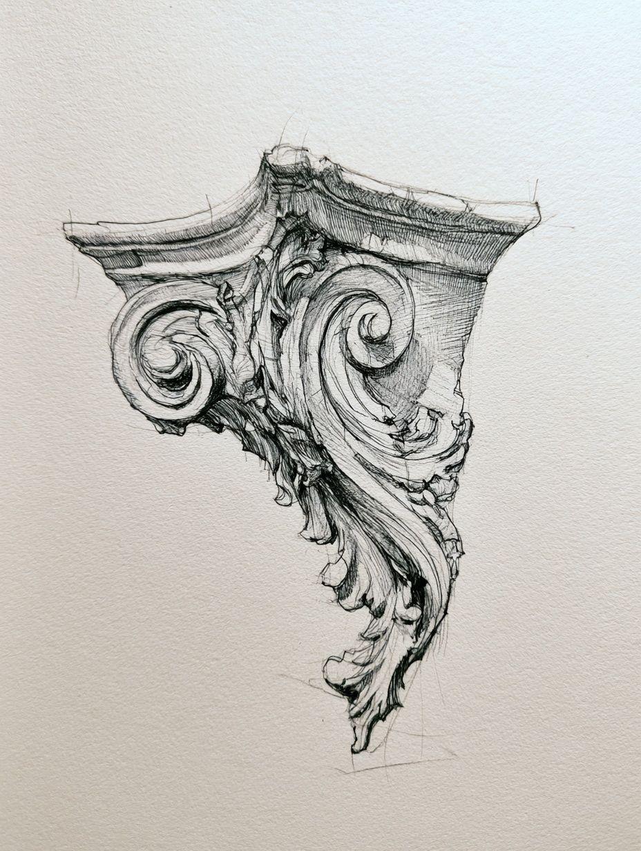 Ornate Corinthian Capital Sketch Print. poster detail