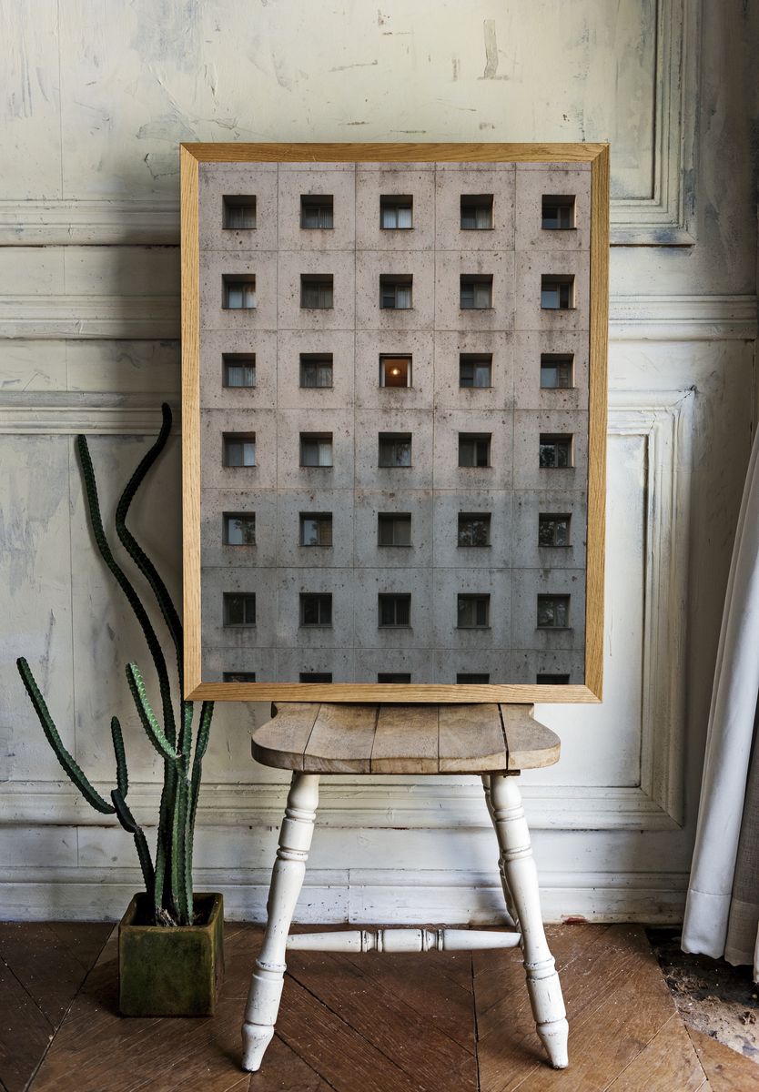 Concrete Window Grid Photography Poster. — room view 1