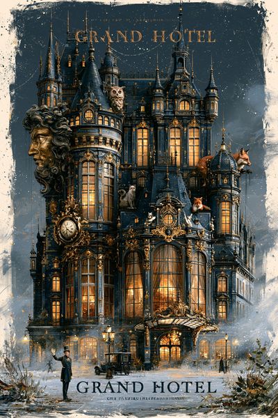 Grand Hotel Gothic Architecture Print. poster