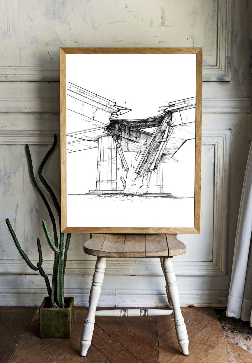 Bridge Collapse Ink Poster. room preview