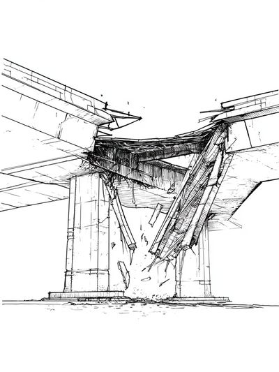 Bridge Collapse Ink Poster. poster