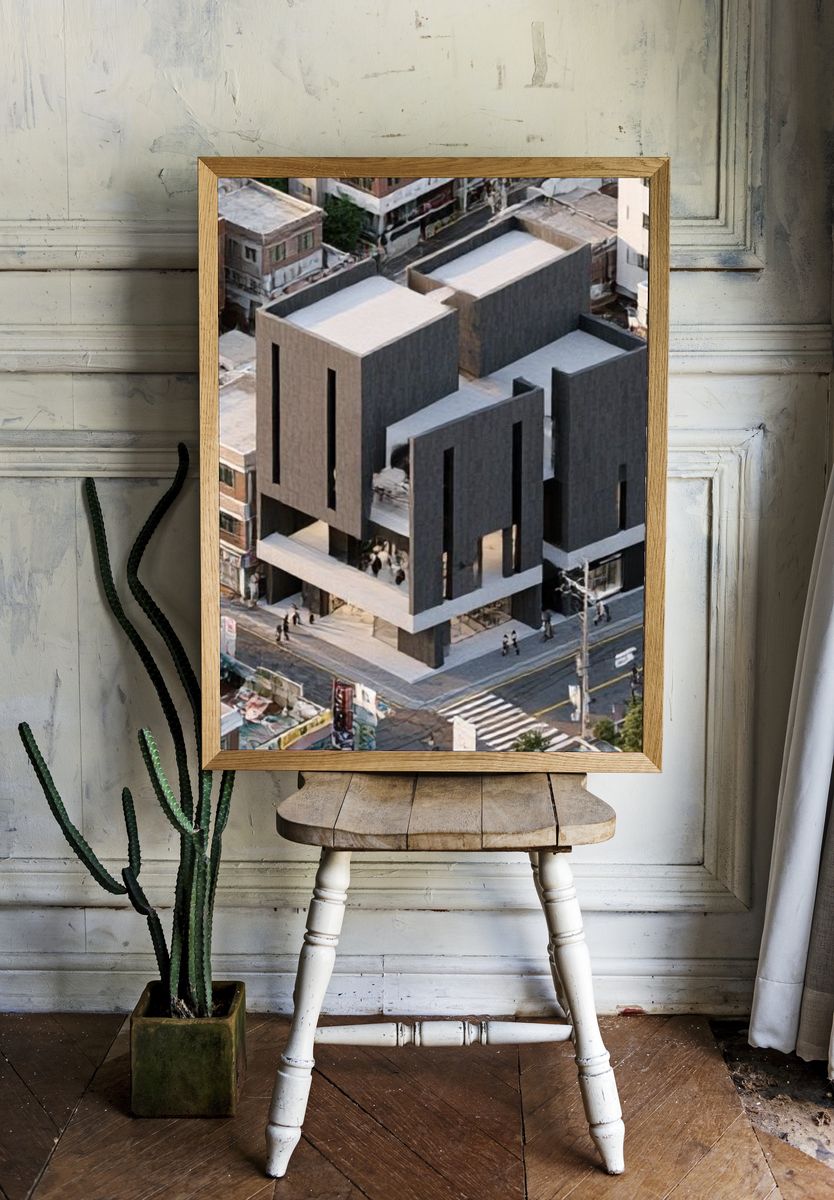 Modern Brutalist Building Poster. room preview