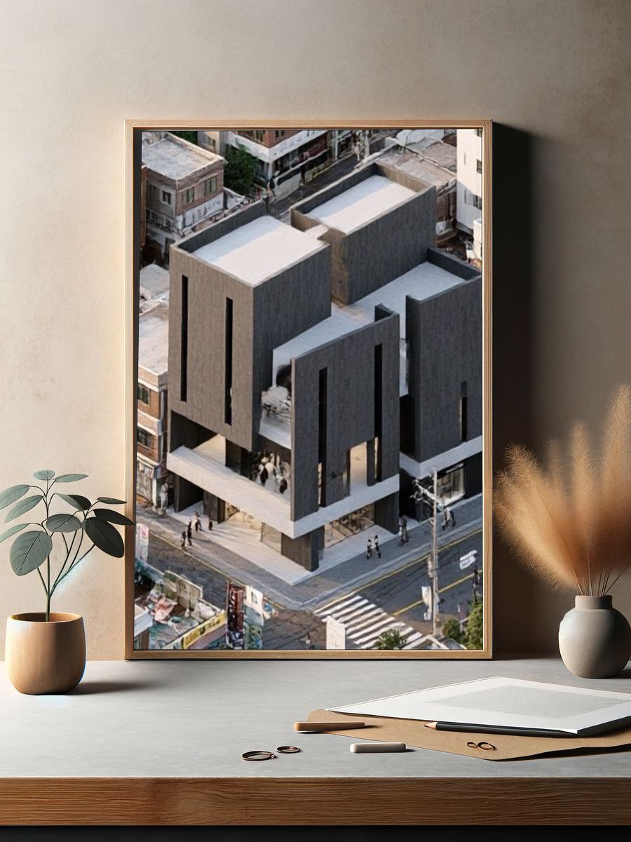Modern Brutalist Building Poster. — room view 2
