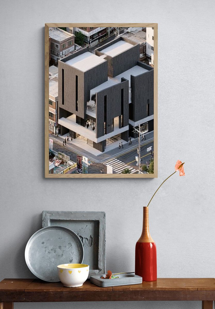 Modern Brutalist Building Poster. — room view 3