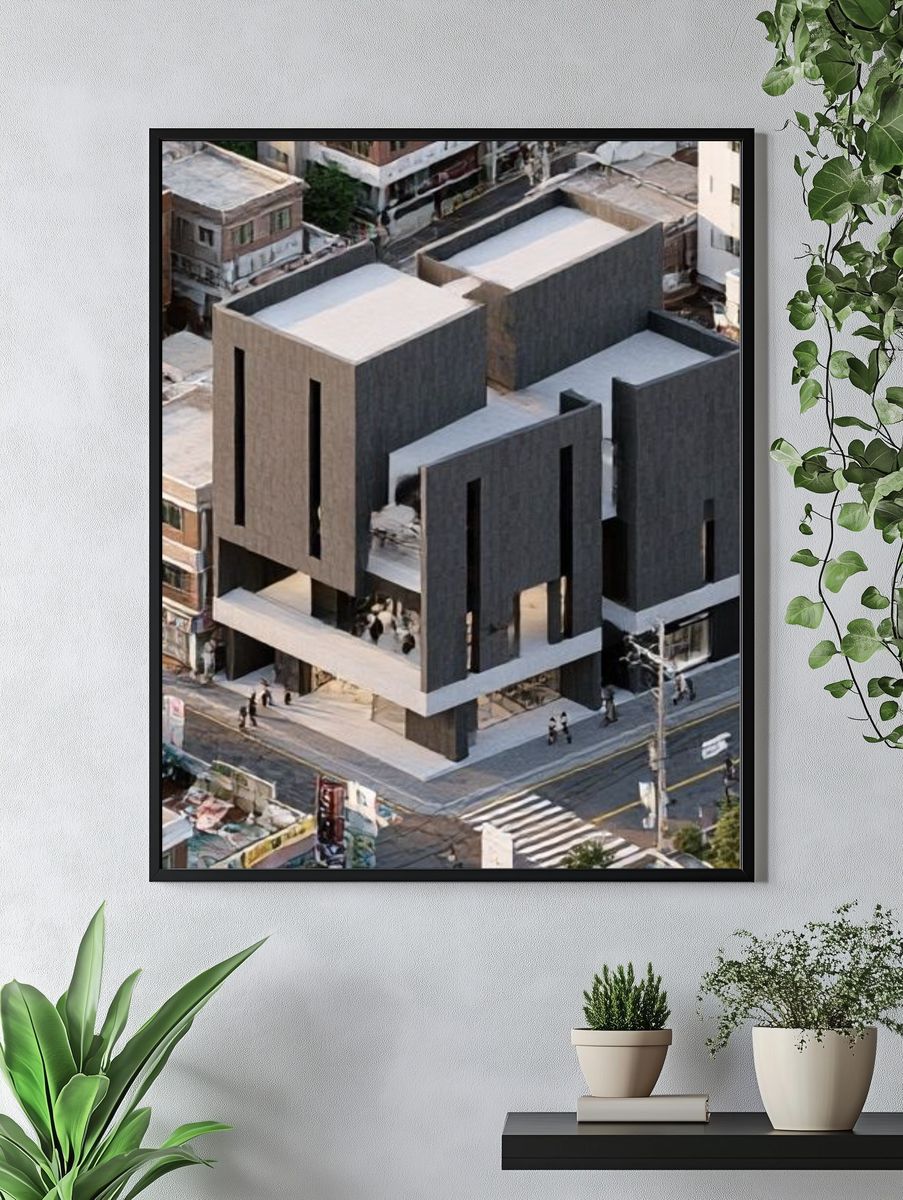 Modern Brutalist Building Poster. — room view 4