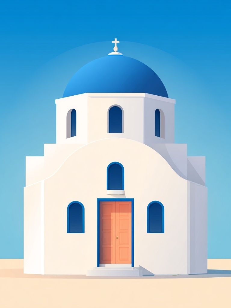 Santorini Church Illustration Poster. poster detail