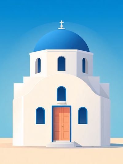 Santorini Church Illustration Poster.