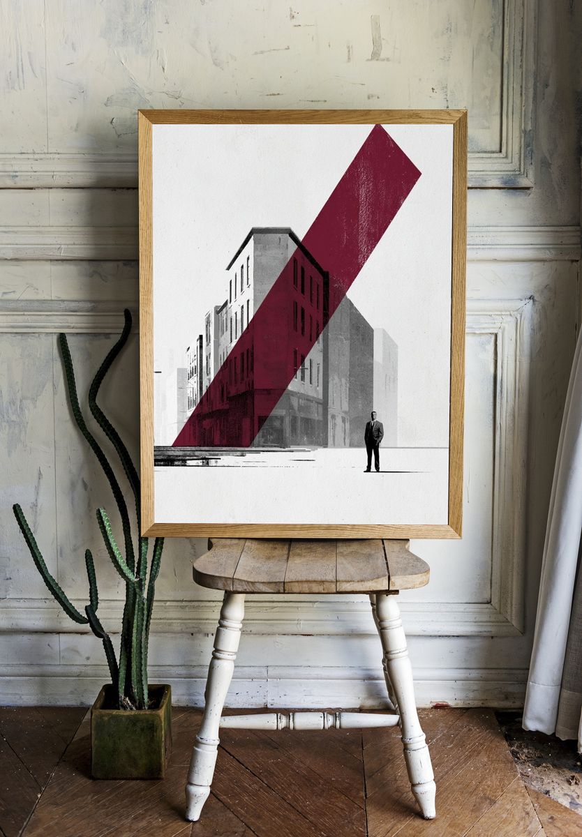 Urban Geometry Cityscape Print. — room view 1