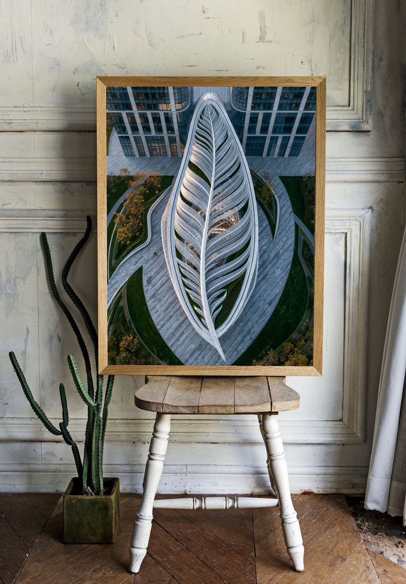 Leaf-Shaped Architecture Photography Poster. — room view 1