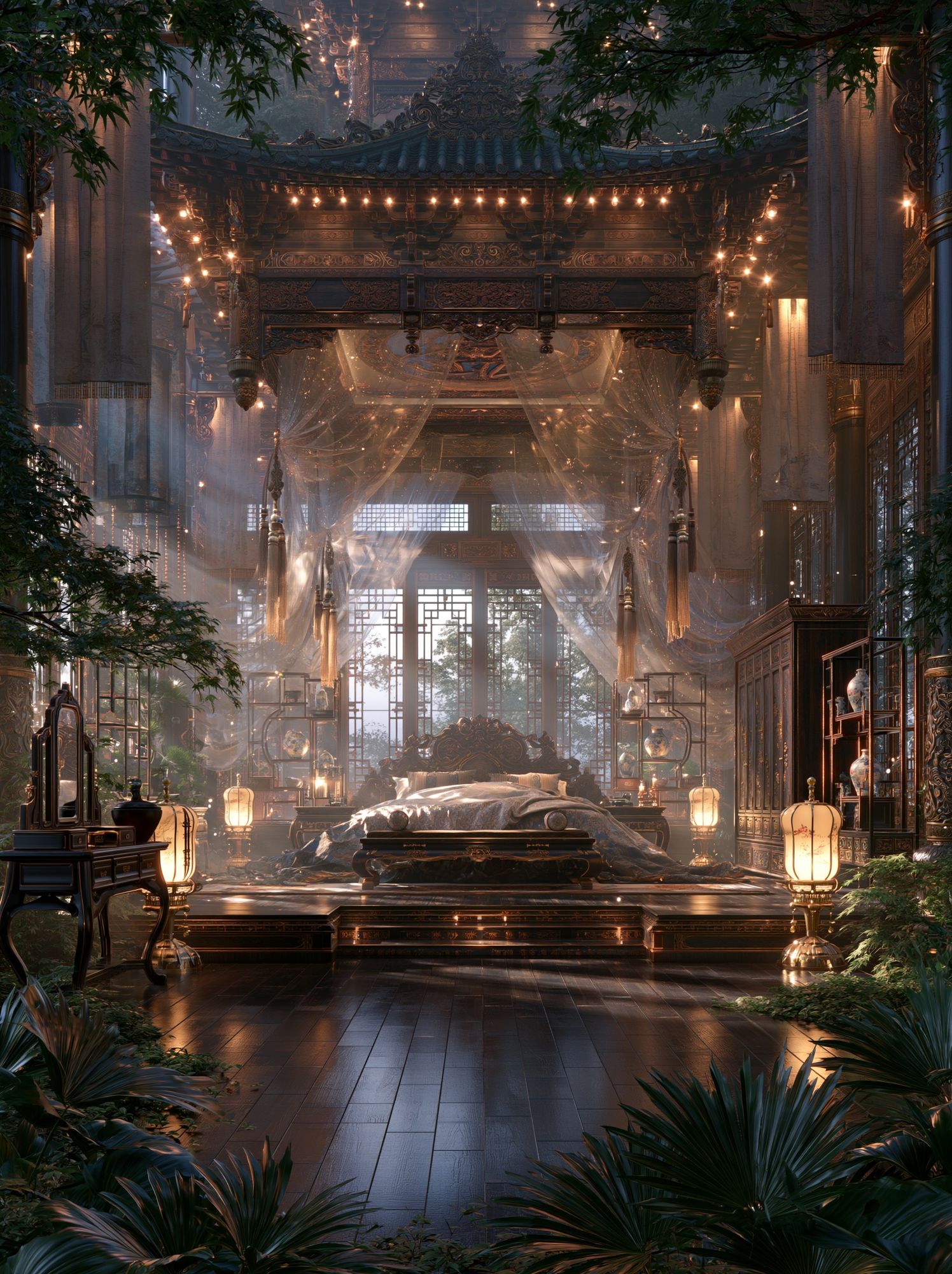 Ornate Oriental Bedroom Interior Print. poster detail